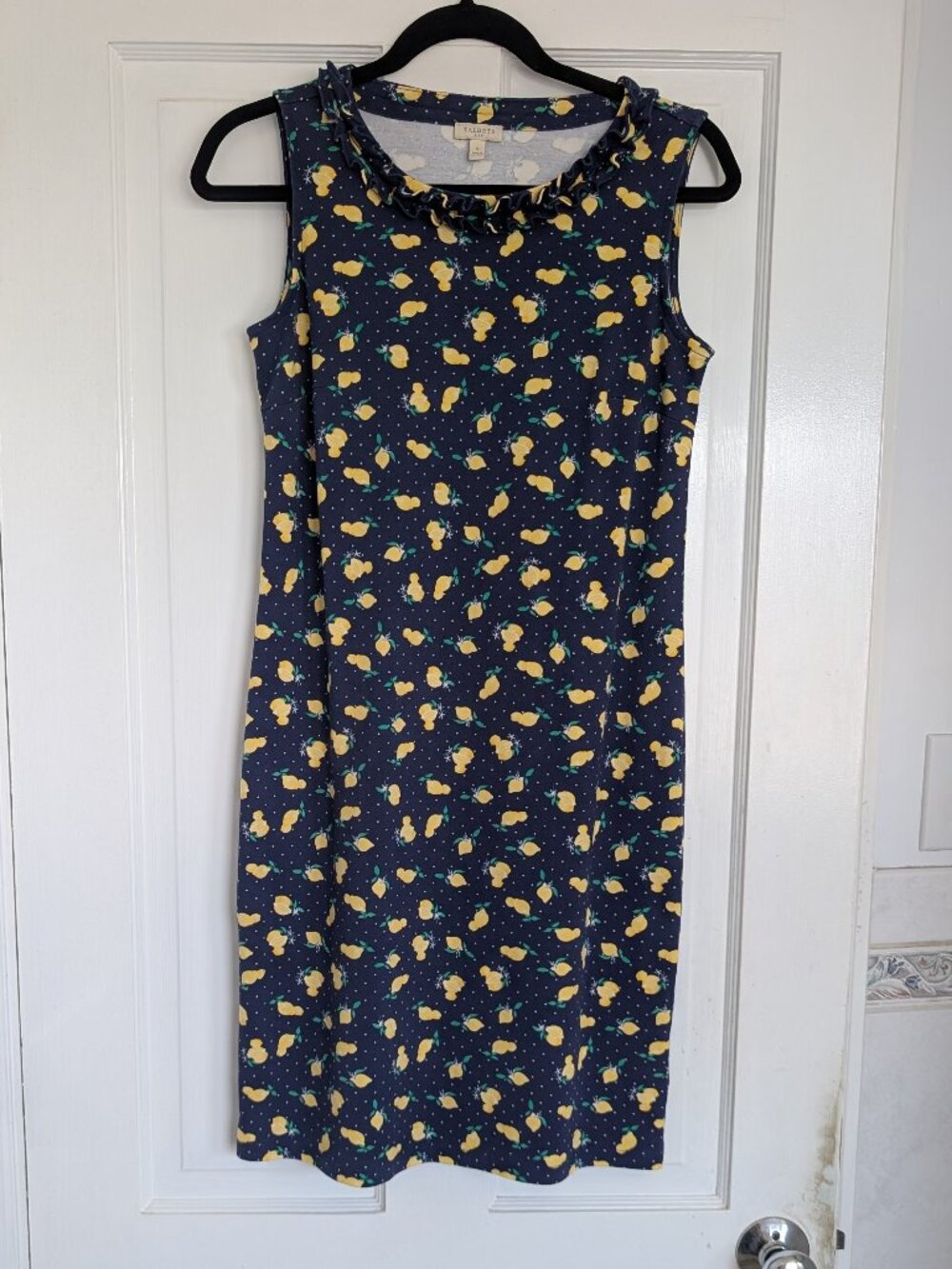 Talbot Navy Blue Cotton Dress w/Lemon Polka Dot Size S